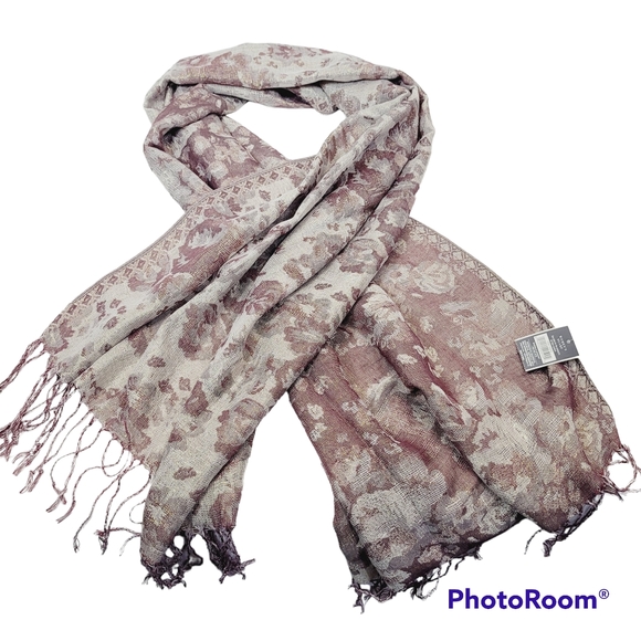 westloop Accessories - * West loop womens scarf 27"X67" burgendy gold floral pattern fringe edges new